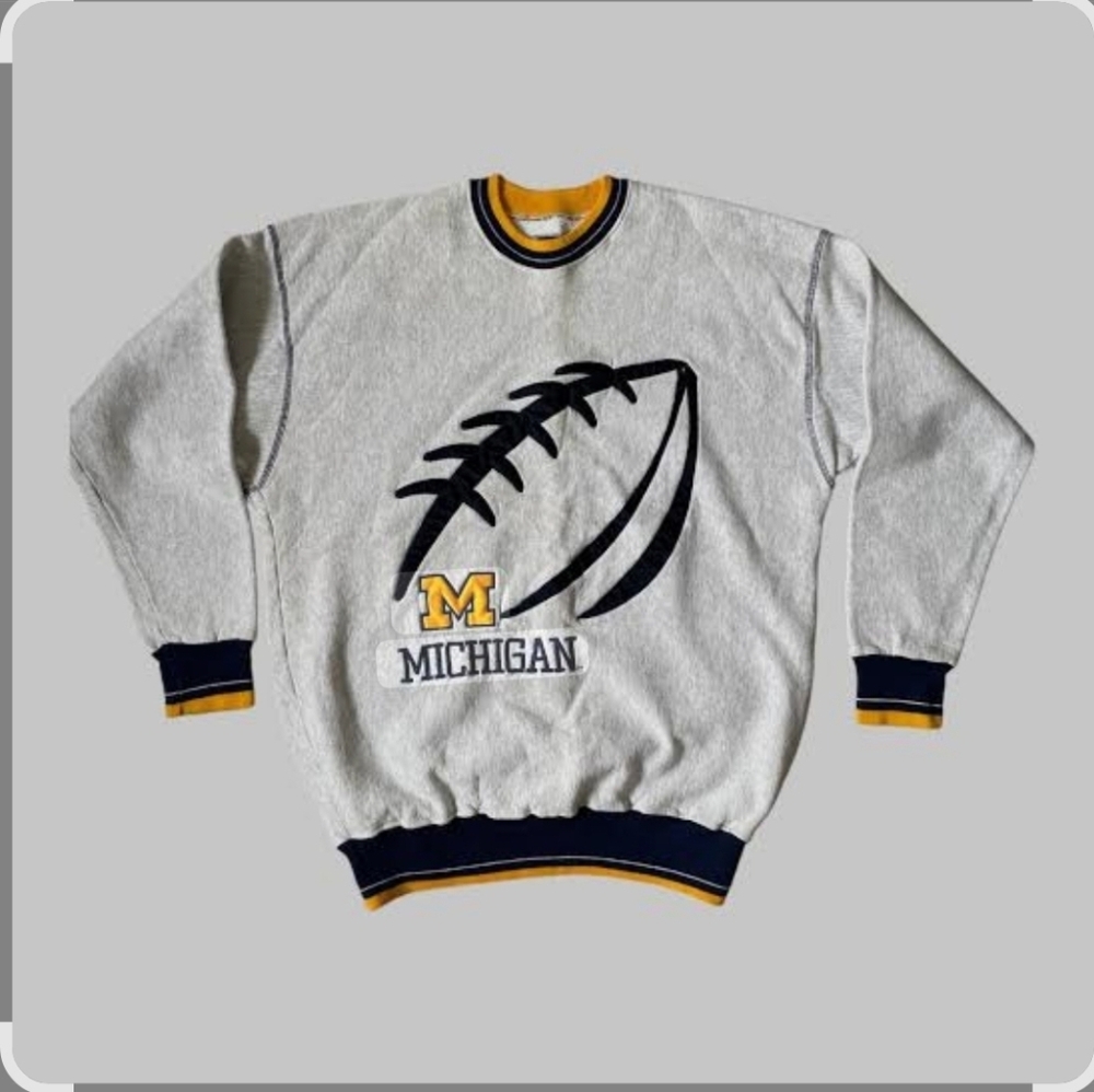 Rare Vintage Michigan Football Crewneck Sweatshirt - Gray - XL